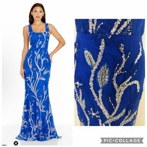 NWOT DRESS THE POPULATION  PROM Tyra Blue beaded sequined Maxi Gown size XS